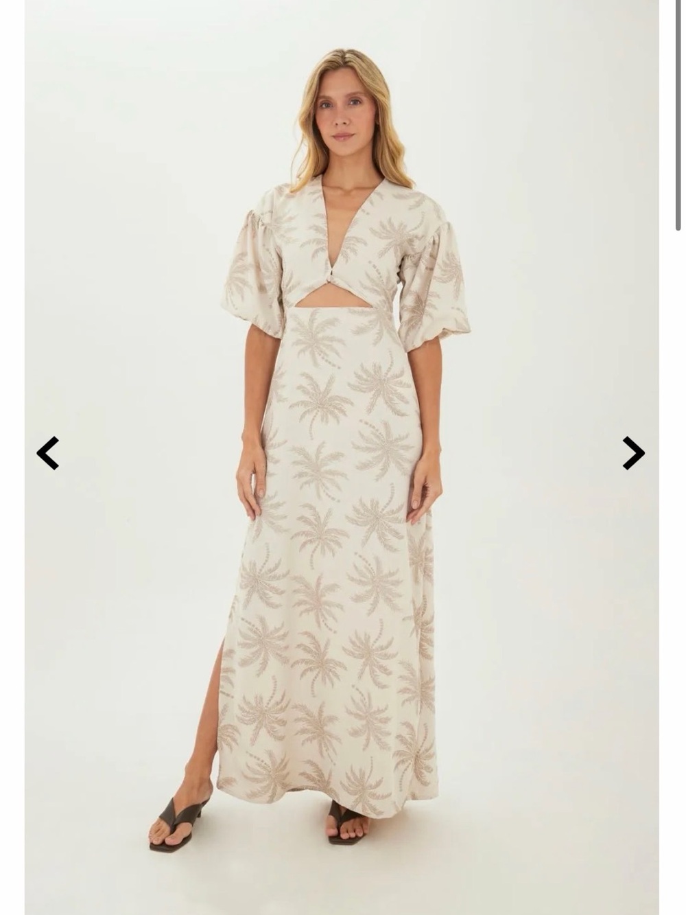 Mercedes Campuzano Cream Palm-Print Maxi Dress with Cutout